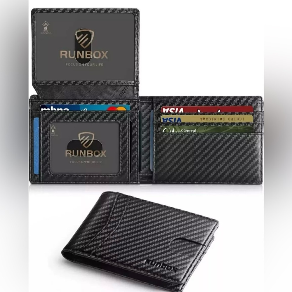 RUNBOX Wallet for Men Slim Rfid Leather 2 ID Window with Gift Box